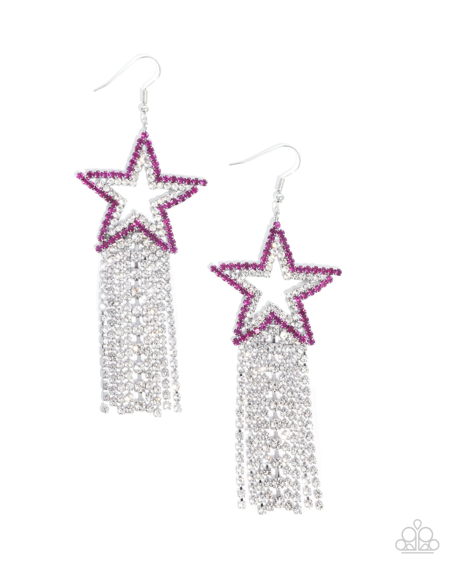 Sunset Superstar - Pink/White Rhinestone Star & White Rhinestone Tassels Paparazzi Earrings