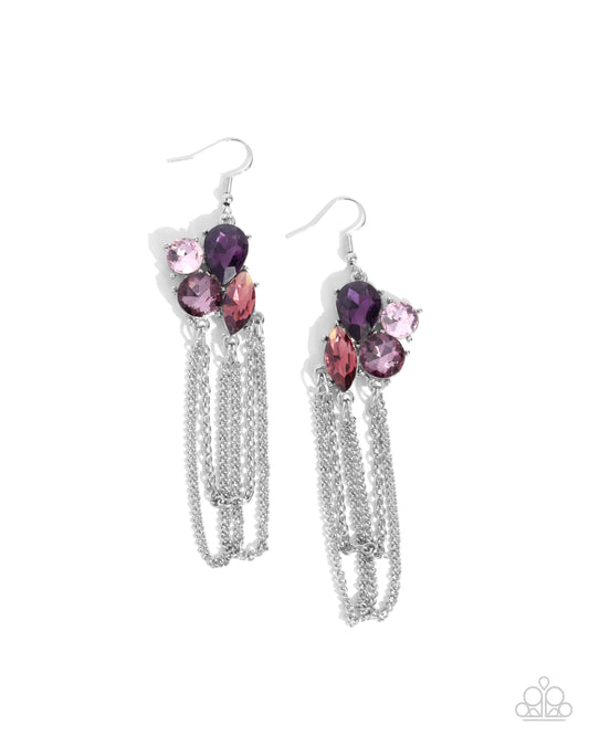 Decadent Distance - Purple Gems & Silver Looped Chains Paparazzi Earrings