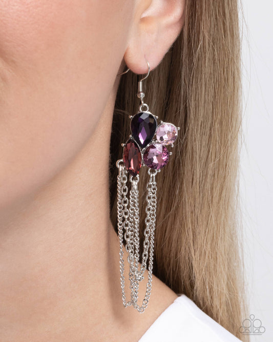 Decadent Distance - Purple Gems & Silver Looped Chains Paparazzi Earrings
