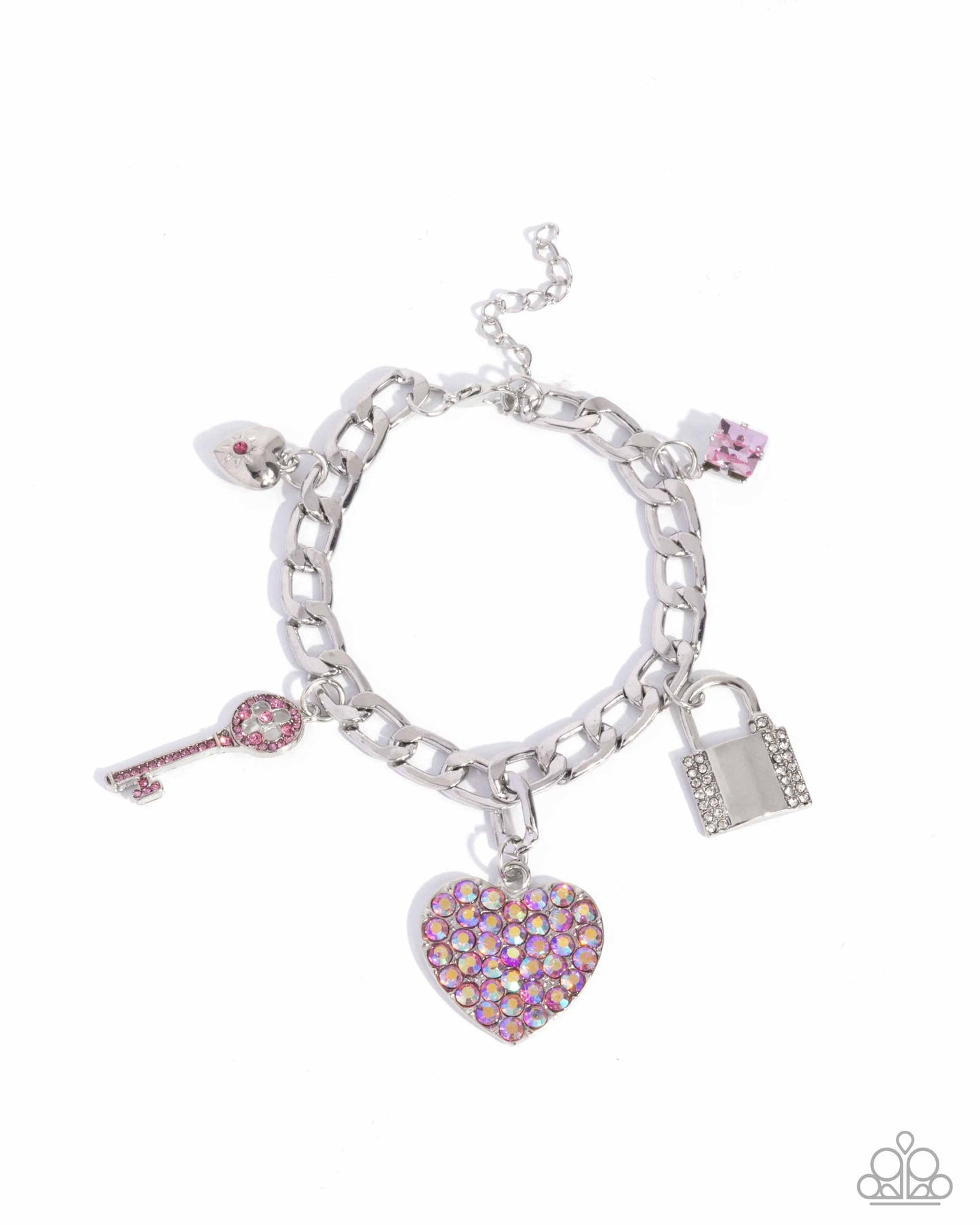 Fortified Fashion - Pink Rhinestone Embellished Charms Paparazzi Adjustable Bracelet