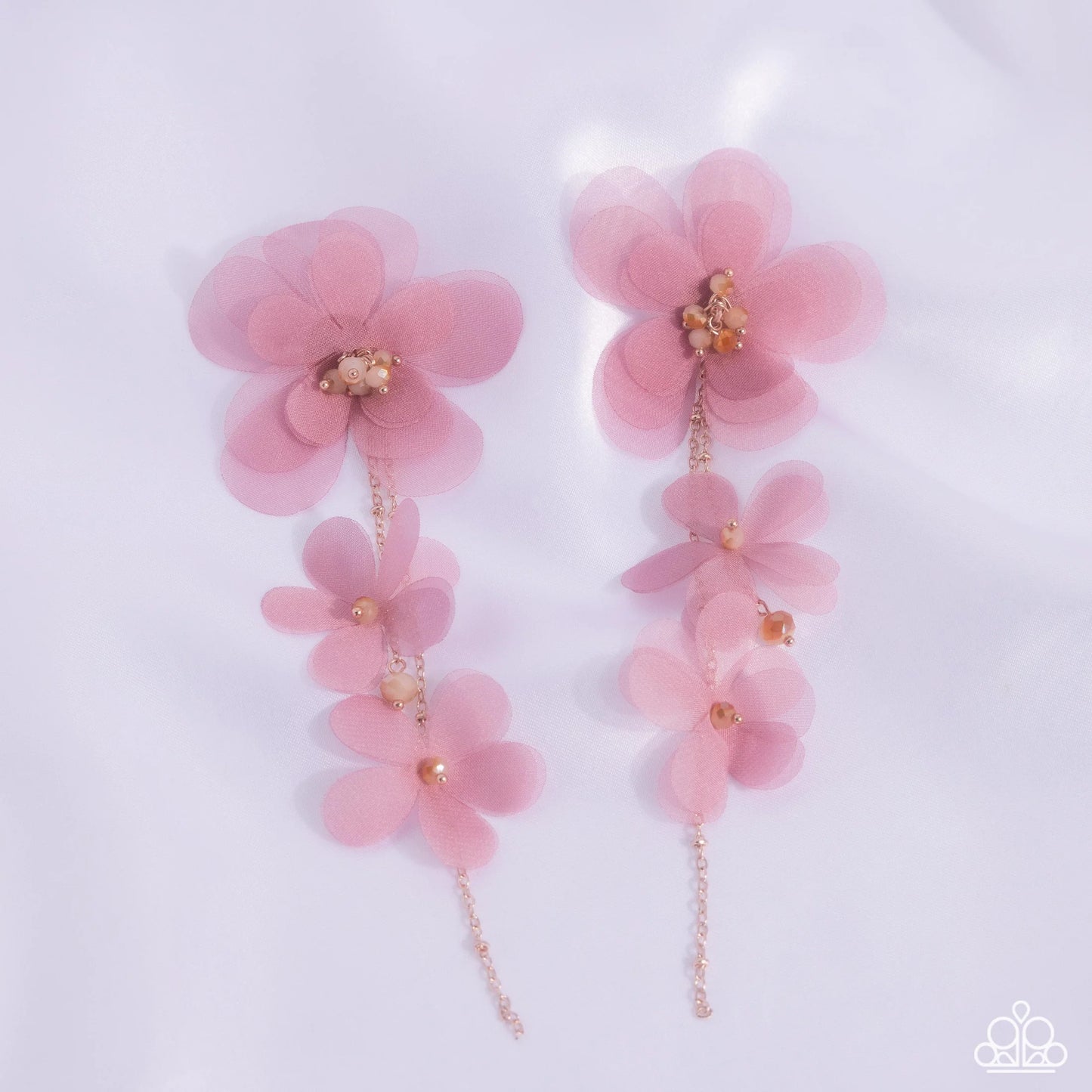 Balletcore - Pink Chiffon Flower Paparazzi Earrings