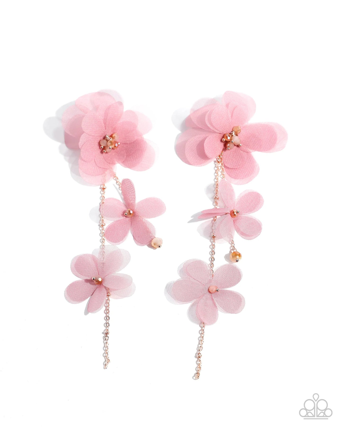 Balletcore - Pink Chiffon Flower Paparazzi Earrings
