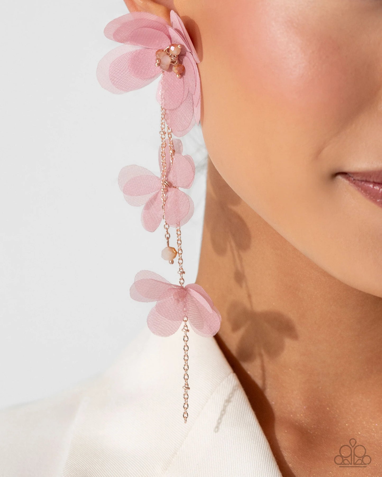 Balletcore - Pink Chiffon Flower Paparazzi Earrings