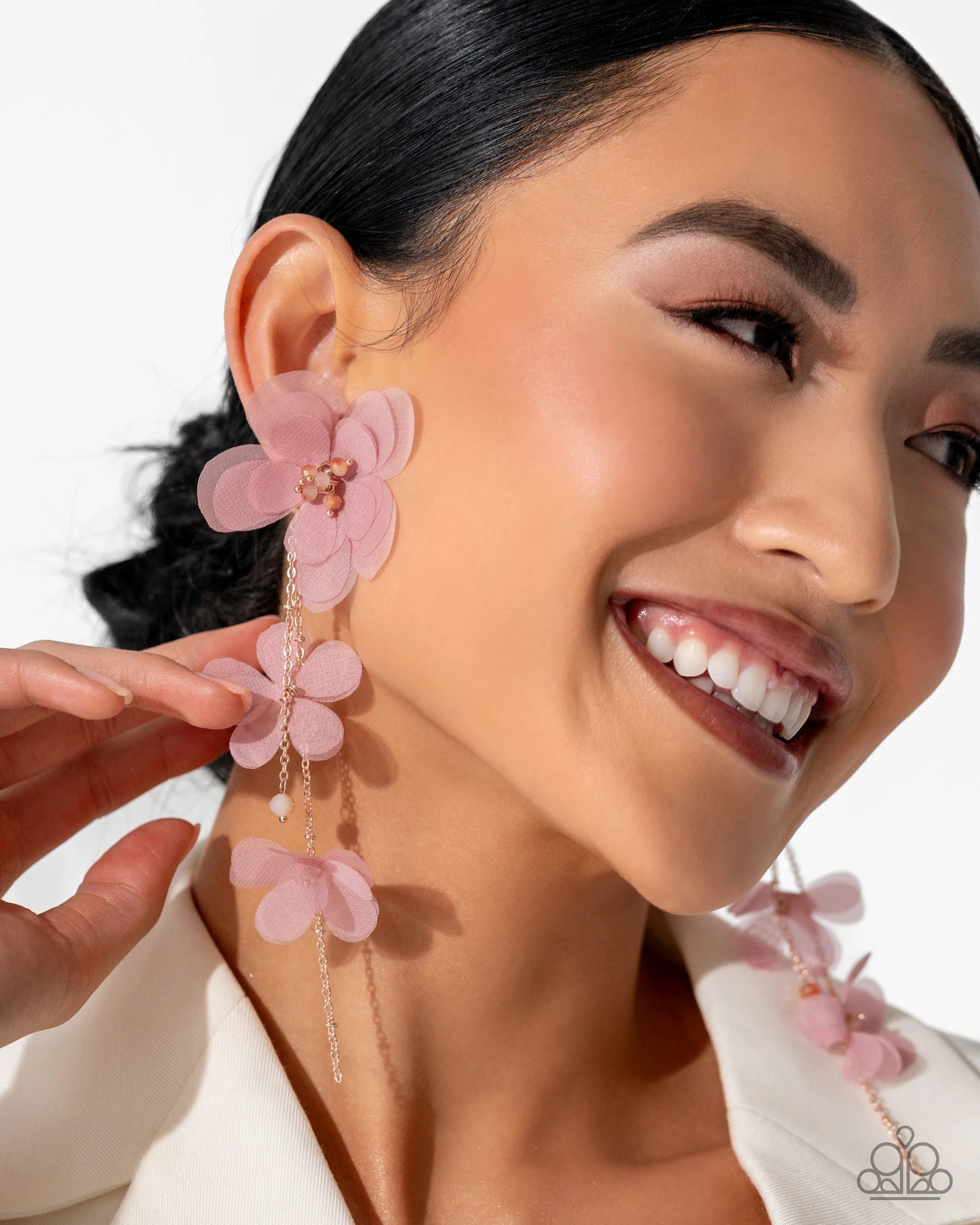 Balletcore - Pink Chiffon Flower Paparazzi Earrings