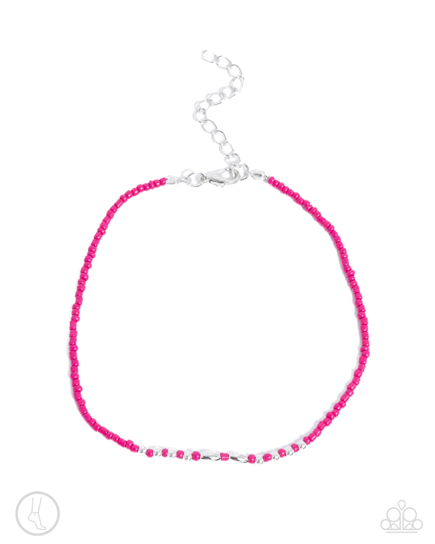 Basic Brightness - Pink Seed Beads & Silver Beaded Paparazzi Anklet