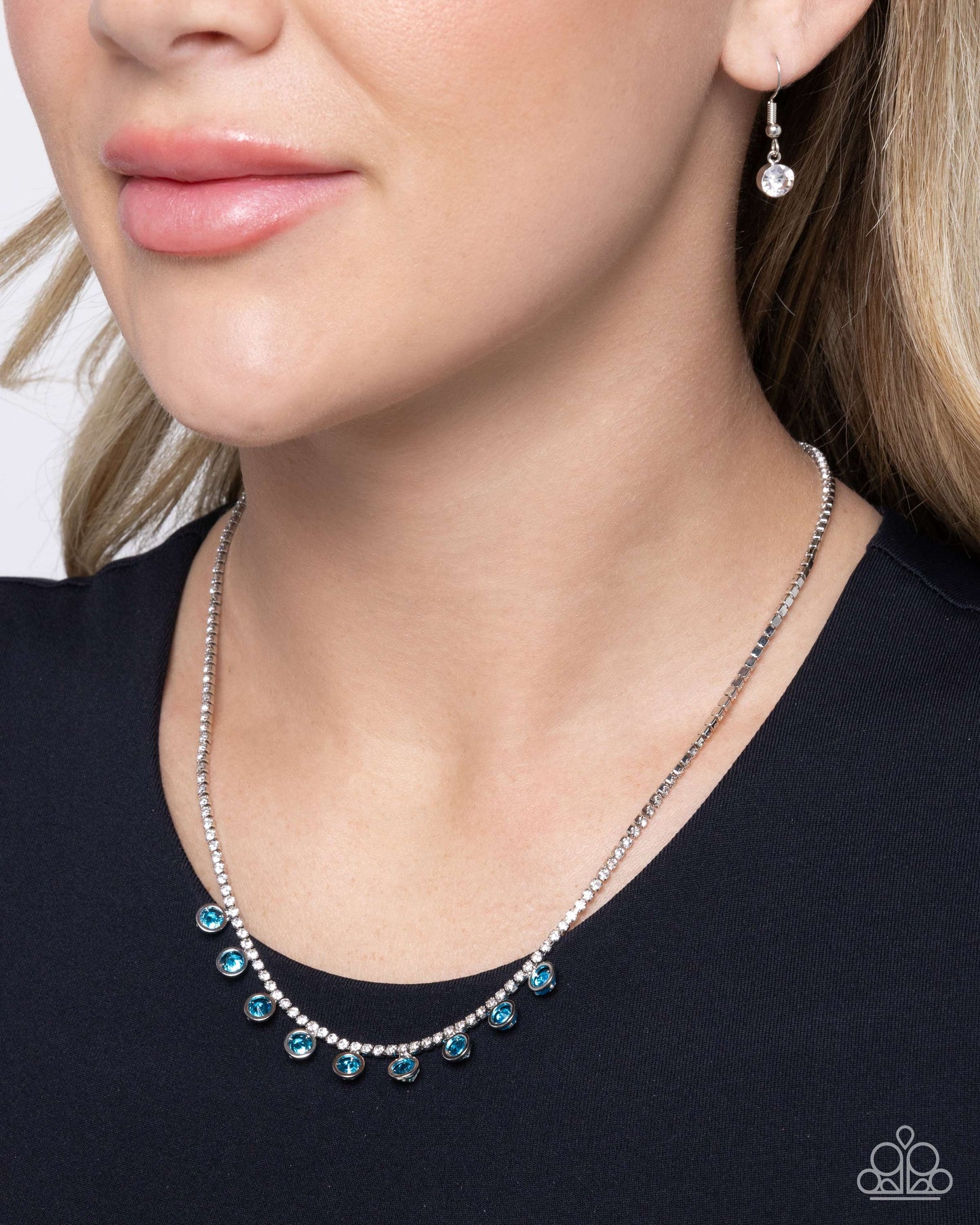 Conveying Charm - Blue Cubic Zirconia/White Rhinestone Paparazzi Necklace & matching earrings