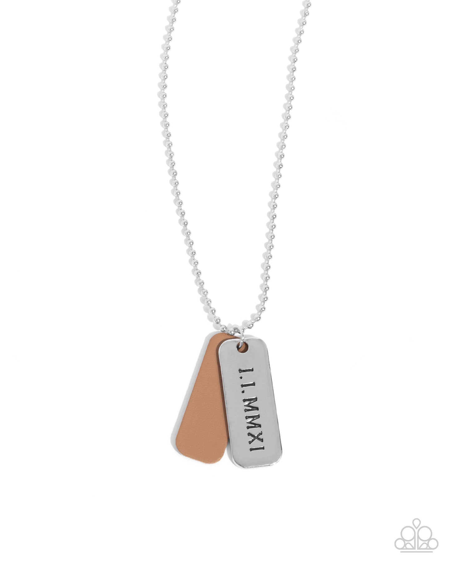 Roman Retrograde - Brown Leather/Silver Roman Numeral Stamped Pendants Paparazzi Necklace