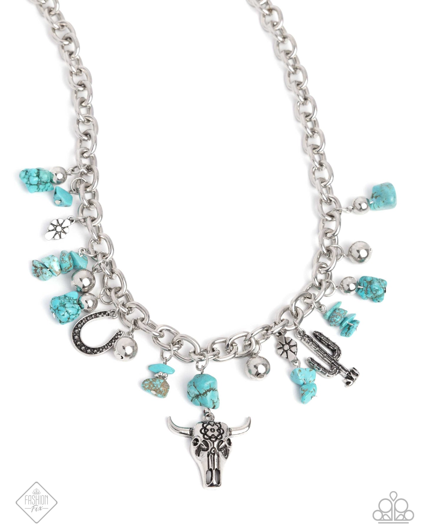 Wild West Whimsy - Blue/Turquoise Stones & Western Inspired Charms Paparazzi Necklace & matching earrings