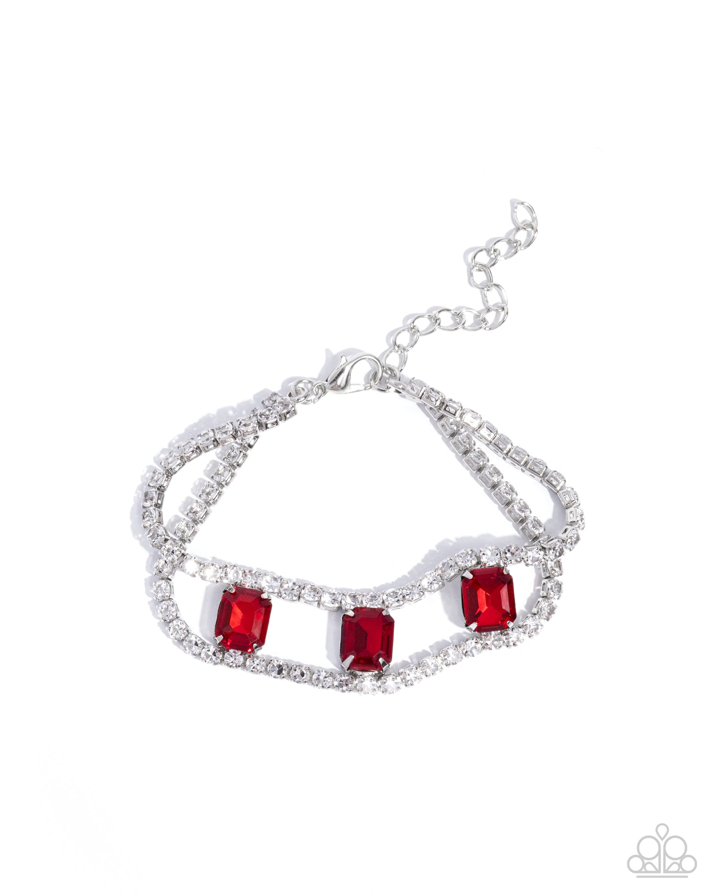 Embedded Elegance - Red Gems & White Rhinestones Paparazzi Tennis Bracelet
