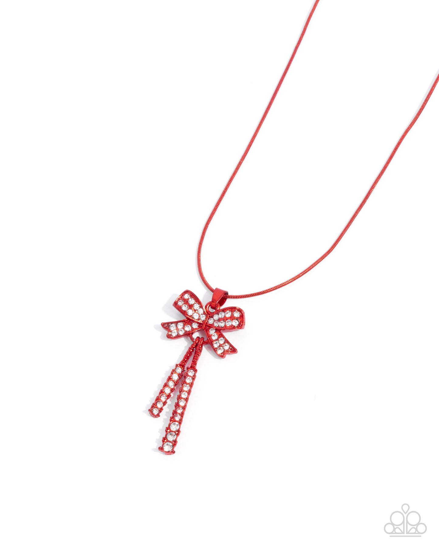 Ready Radiance - Red Metallic/White Rhinestone Bow Pendant Paparazzi Necklace & matching earrings