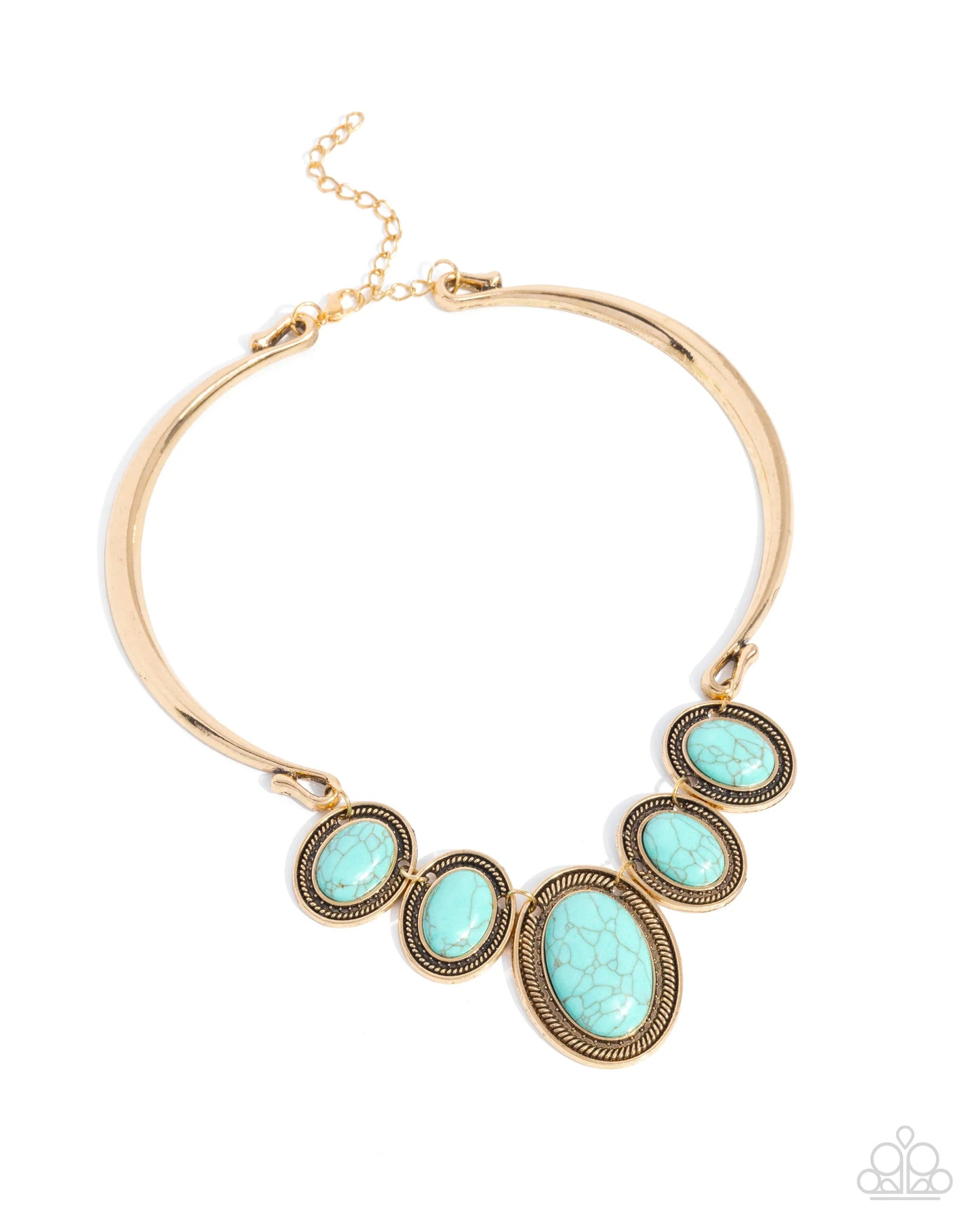 River Ride - Gold Bar Chain/Turquoise Stones Paparazzi Necklace & matching earrings