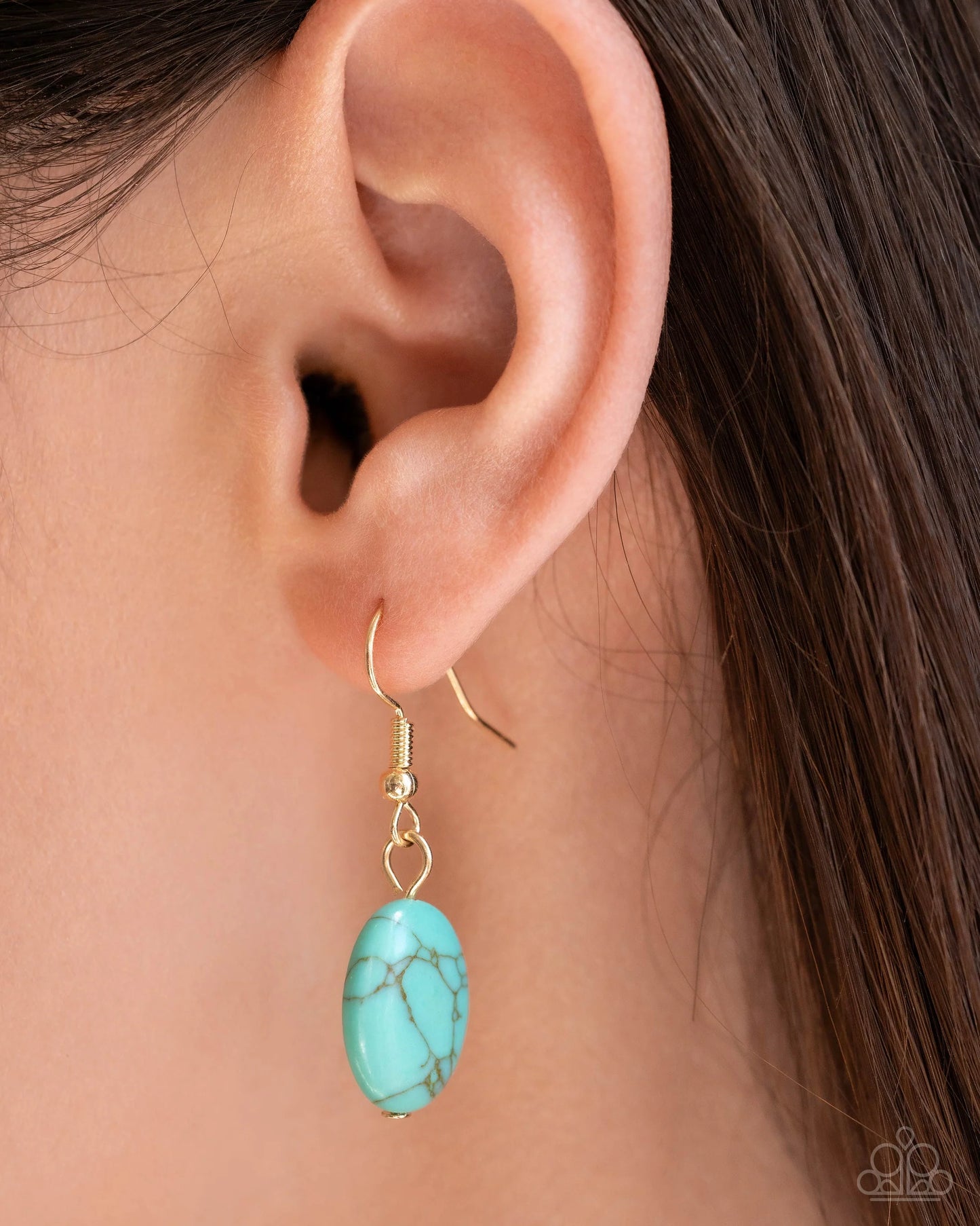 River Ride - Gold Bar Chain/Turquoise Stones Paparazzi Necklace & matching earrings