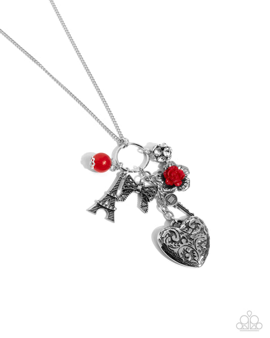 Parisian Press - Red Beads/Parisian-Inspired Charms Paparazzi Necklace & matching earrings