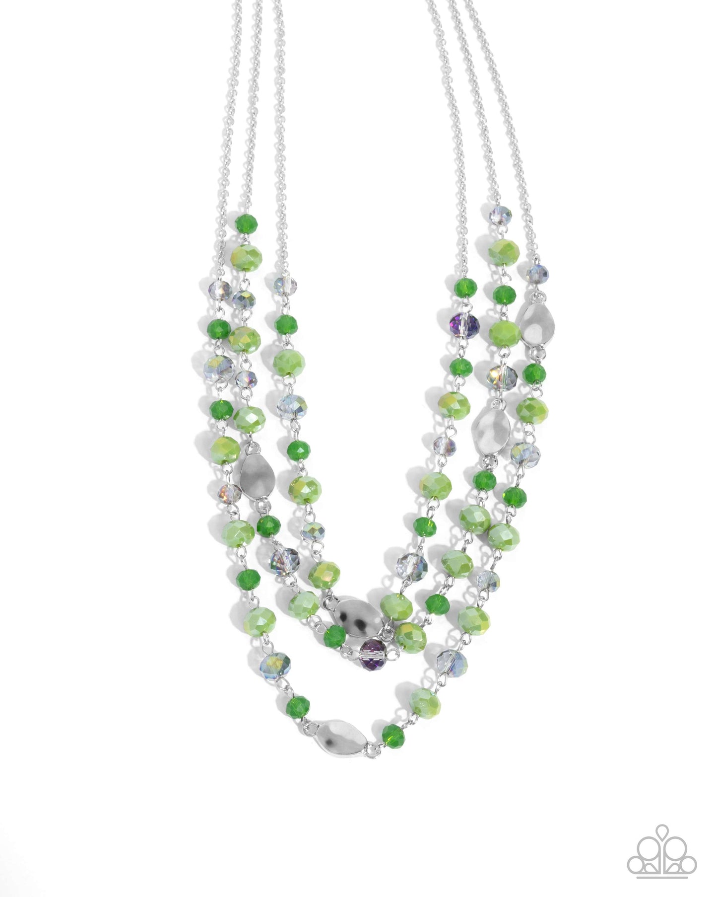 Radiantly Rich - Green Faceted Beads/Hammered Silver Beaded Paparazzi Necklace & matching earrings