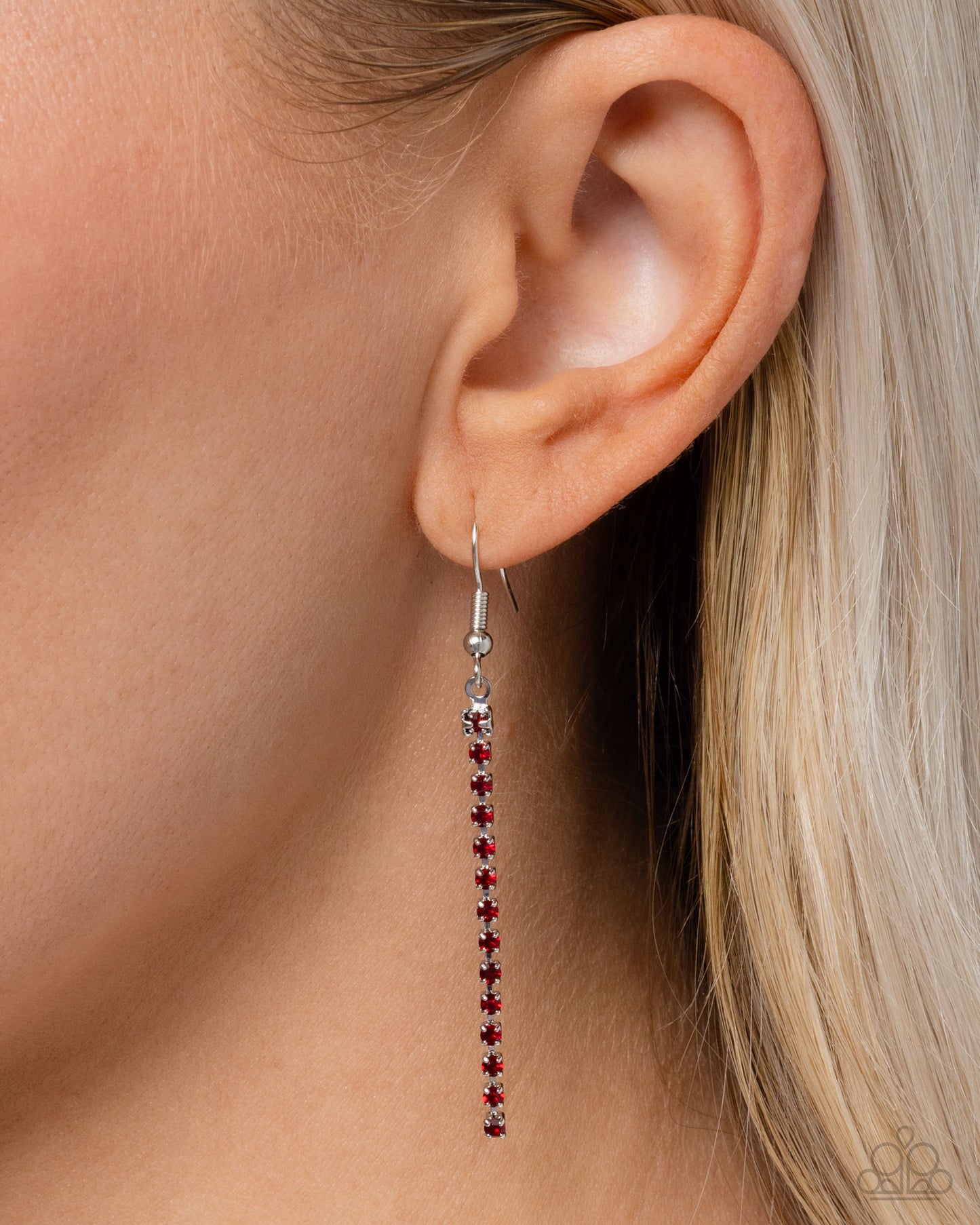 Straighten Up - Red Rhinestone Tapered Fringe Paparazzi Necklace & matching earrings