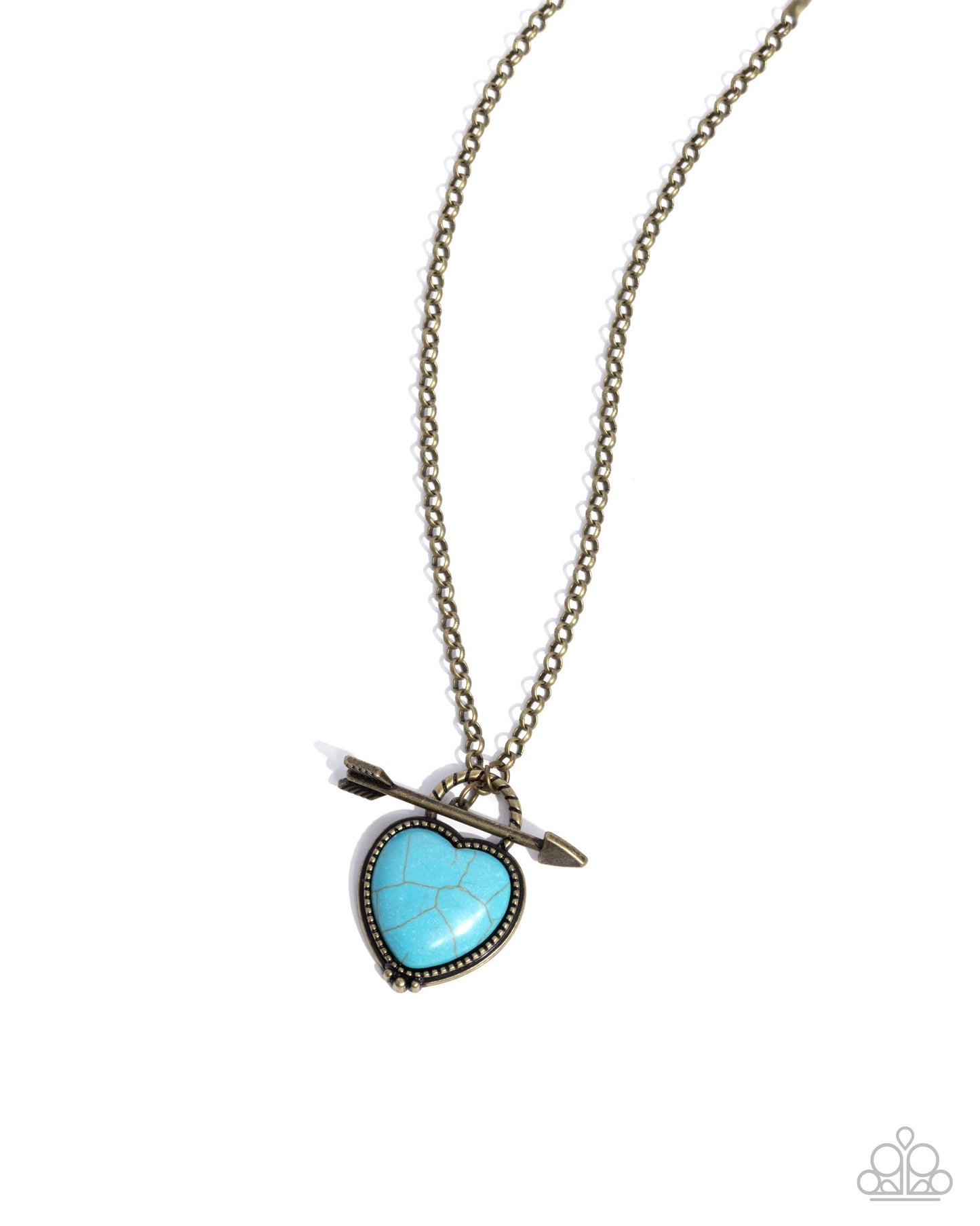Artful Arrow - Brass Cable Chain/Turquoise Stone Heart Pendant Paparazzi Necklace & matching earrings
