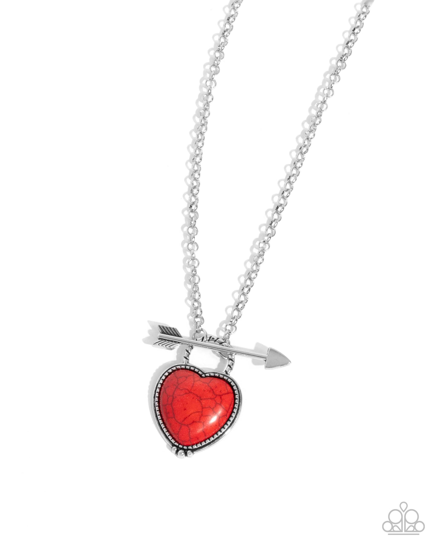 Artful Arrow - Red Heart Stone Pendant Paparazzi Necklace & matching earrings