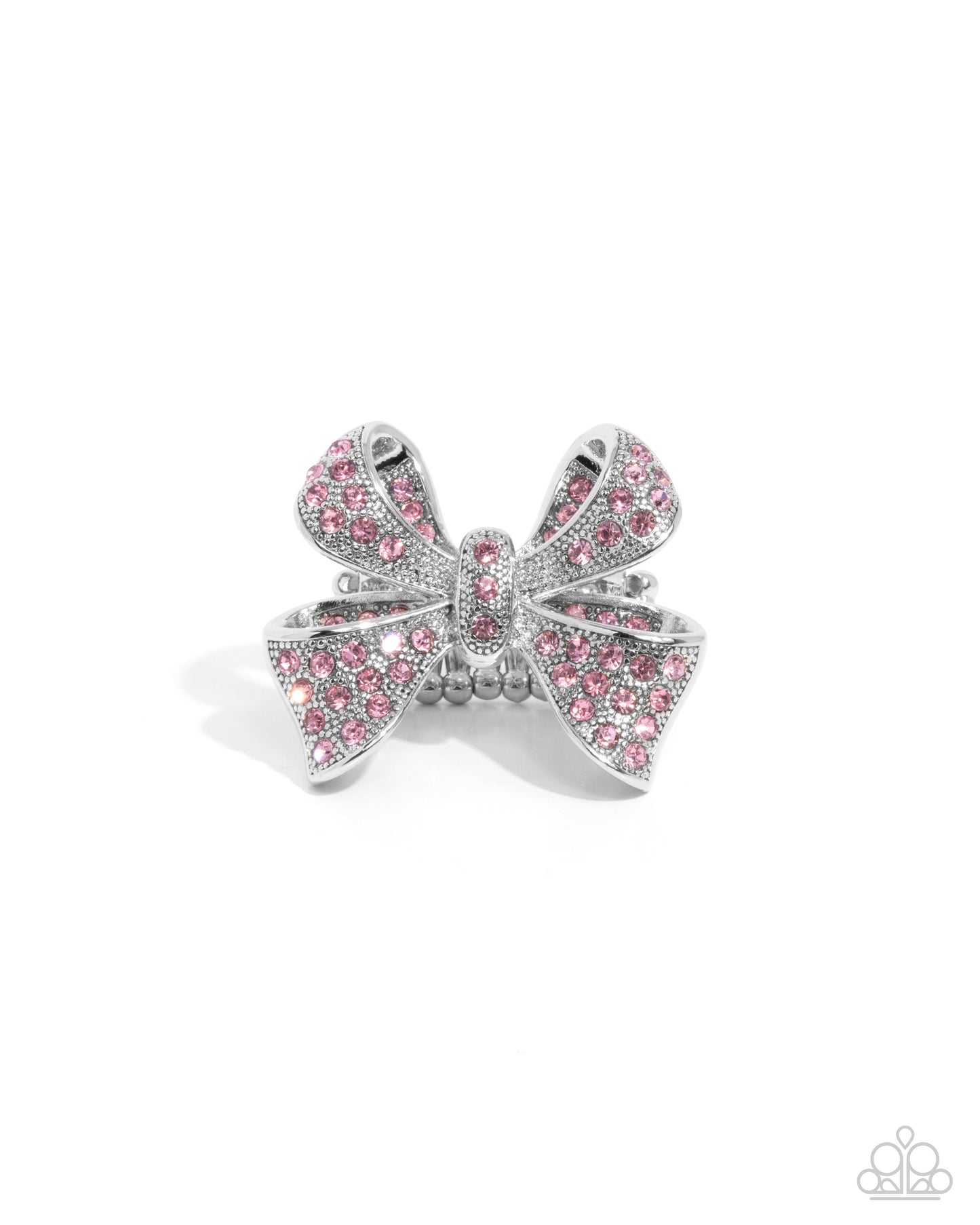Sweetheart Souvenir - Pink Rhinestone Embellished Oversized Bow Paparazzi Ring