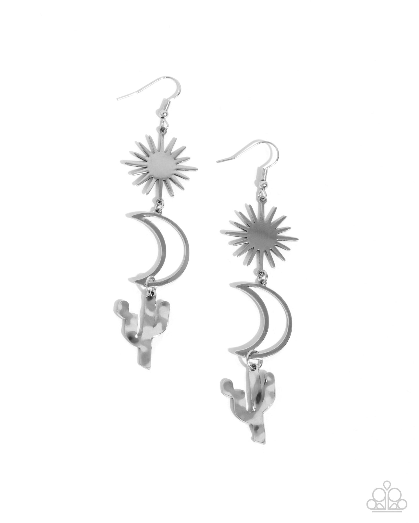 Wishfully Western - Silver Star, Crescent Moon, & Cactus Charms Paparazzi Earrings