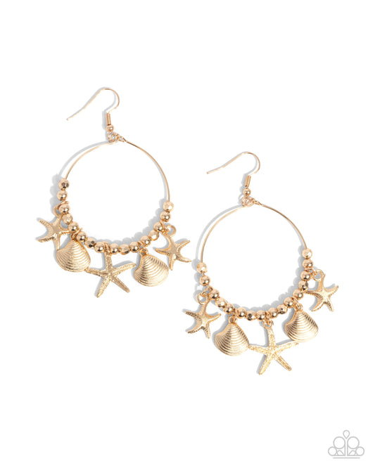 Coastal Conversation - Gold Costal Charms/Gold Wire Hoop Paparazzi Earrings