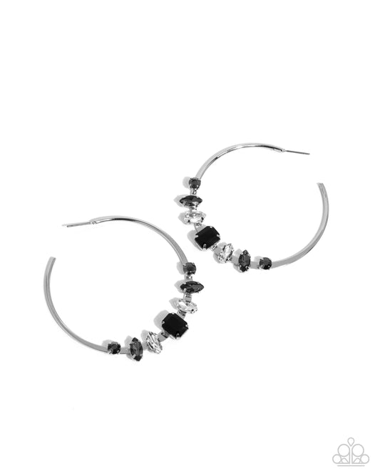Modular Musings - Black, White, & Hematite Gems/Silver Hoop Paparazzi Earrings
