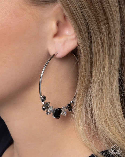 Modular Musings - Black, White, & Hematite Gems/Silver Hoop Paparazzi Earrings
