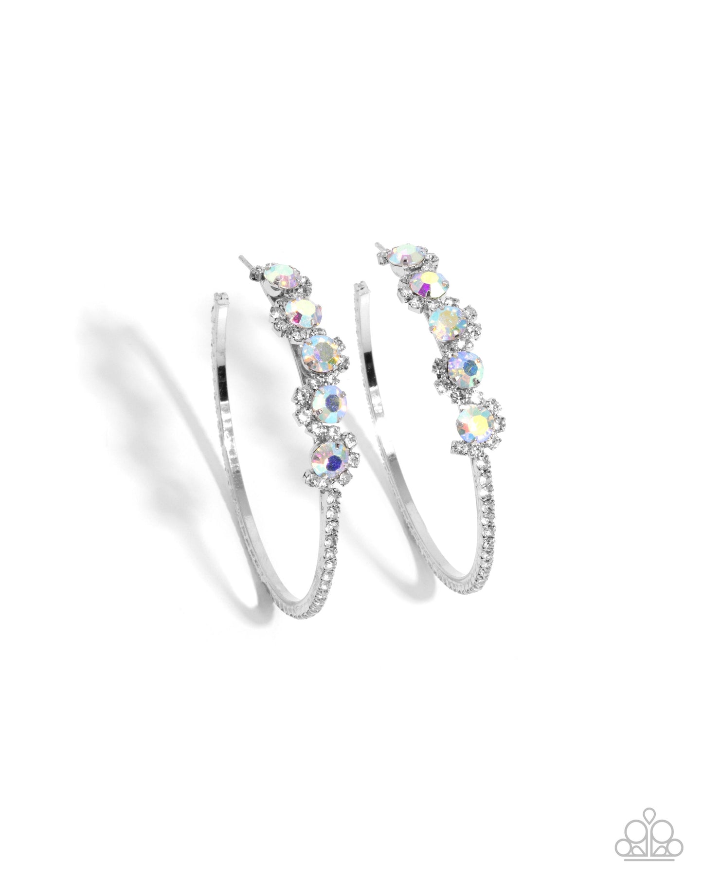 Noticeable Difference - Multicolored Iridescent Gems/White Rhinestone Embellished Paparazzi Hoop Earrings
