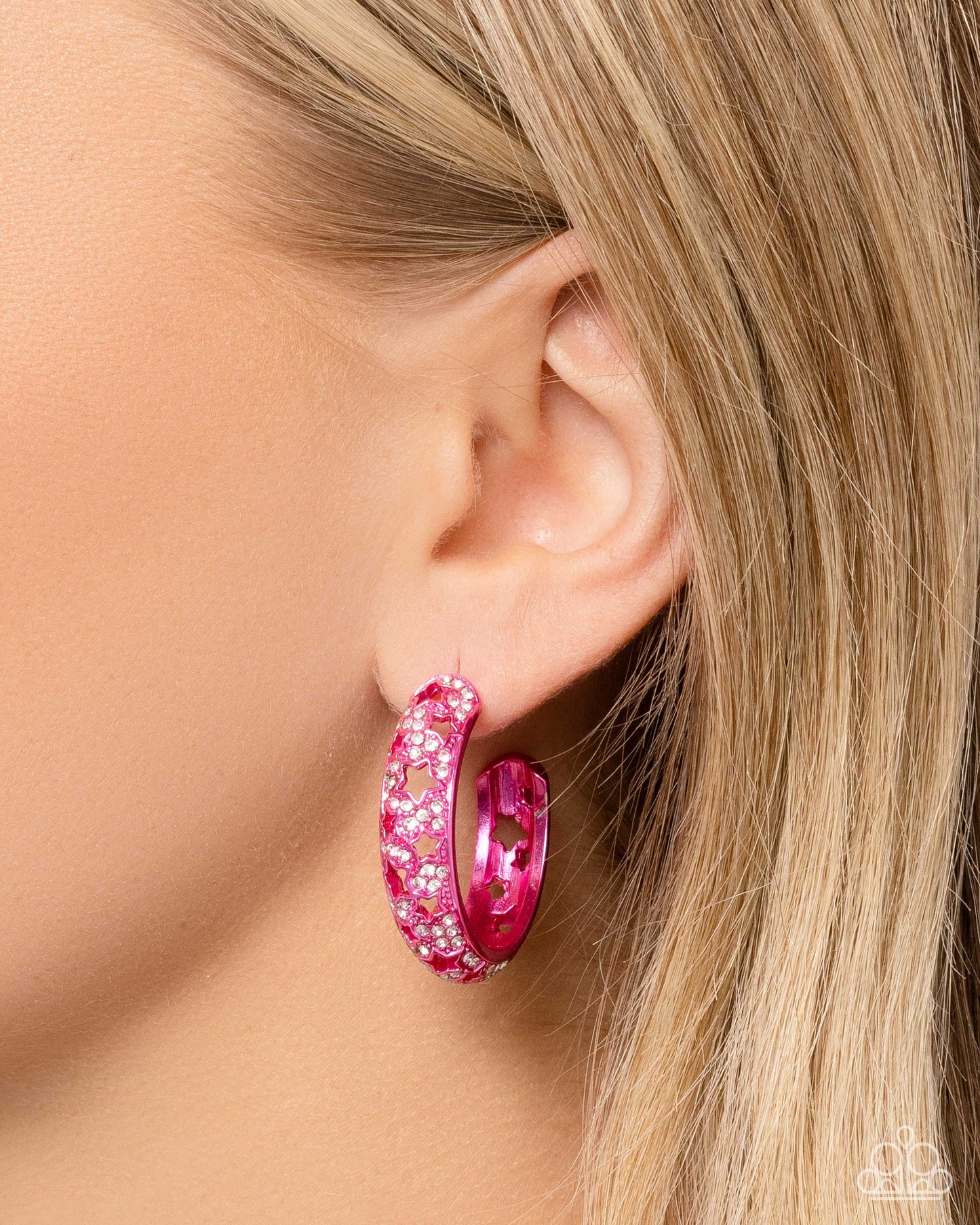 Stellar Significance - Pink Metallic Hoop/Star Cut-Outs, & White Rhinestones Paparazzi Earrings