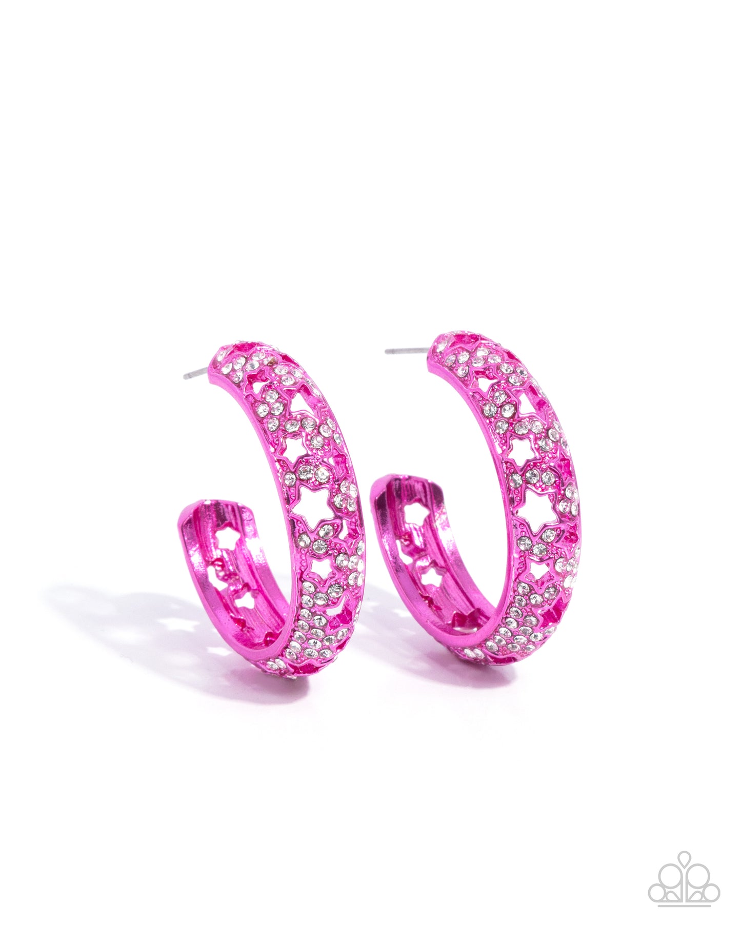 Stellar Significance - Pink Metallic Hoop/Star Cut-Outs, & White Rhinestones Paparazzi Earrings
