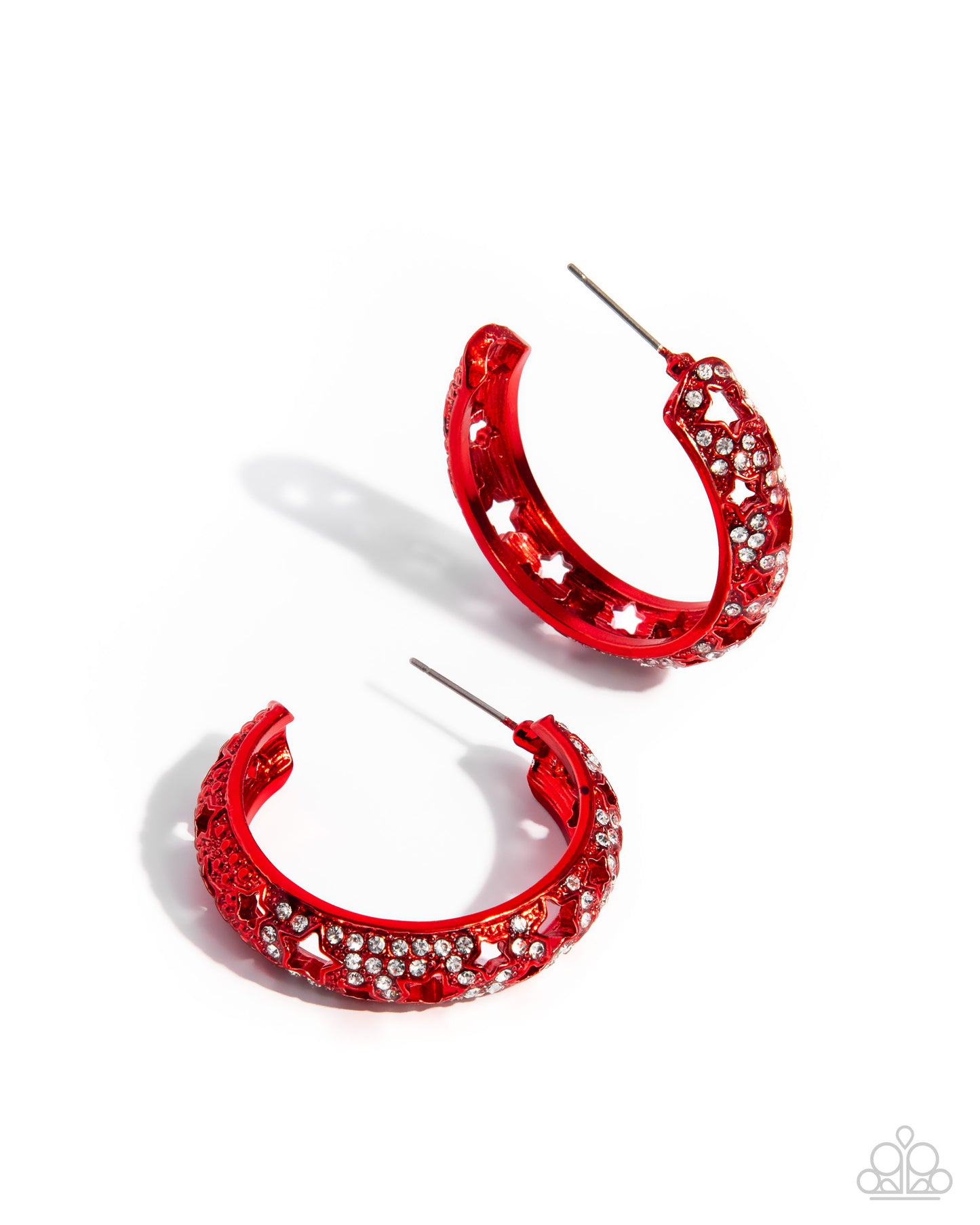 Stellar Significance - Red Starry Silhouette/White Rhinestones Paparazzi Hoop Earrings