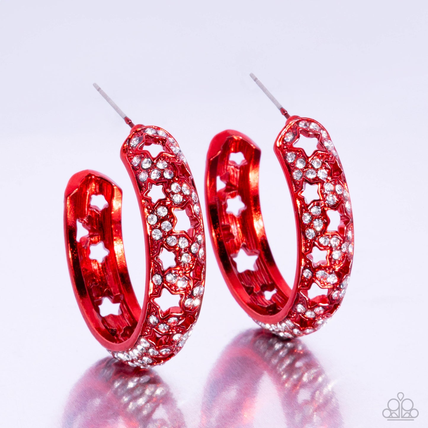 Stellar Significance - Red Starry Silhouette/White Rhinestones Paparazzi Hoop Earrings