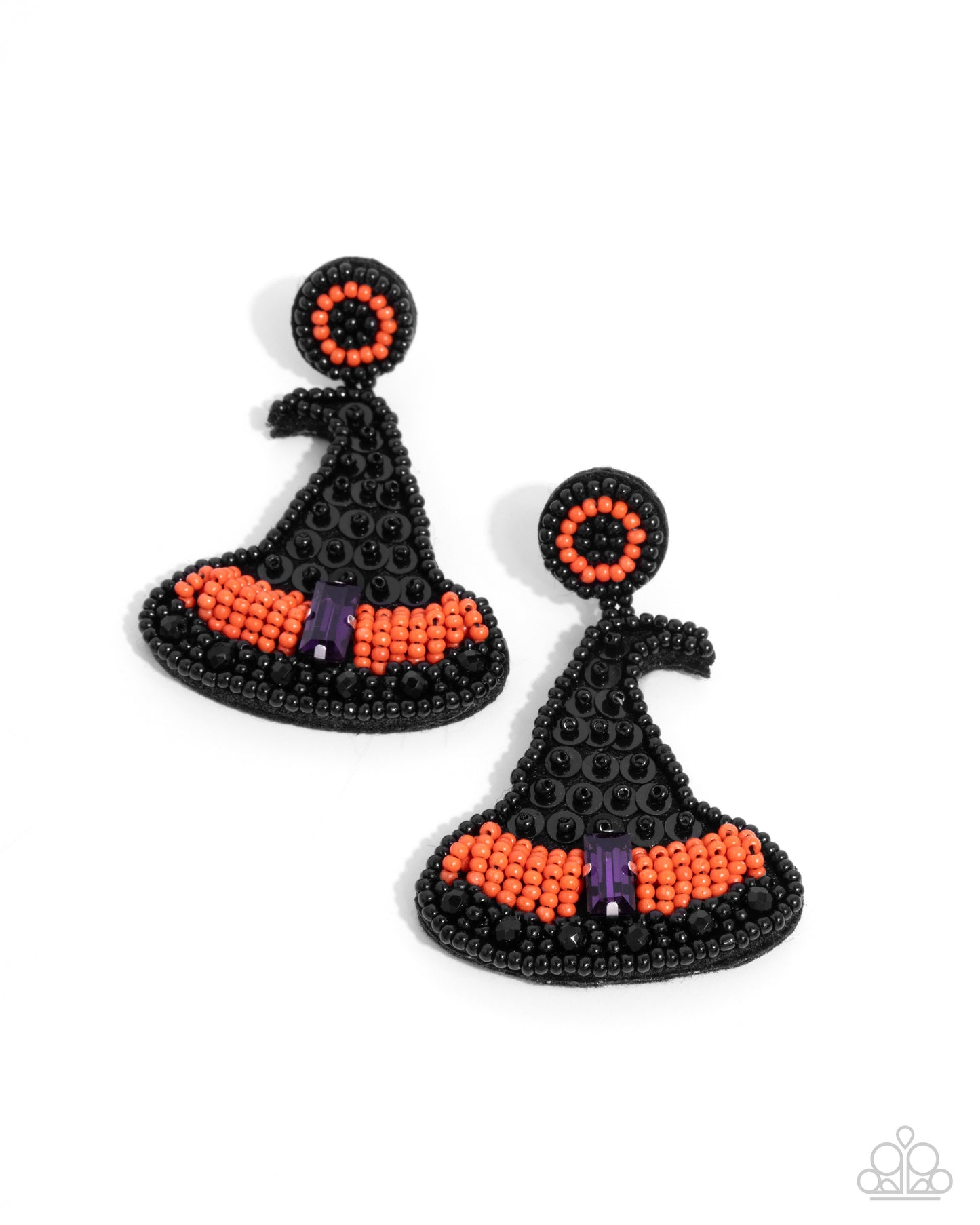 Witch Hunt - Black Sequins/ Black & Orange Seed Bead Witch Hat Paparazzi Earrings