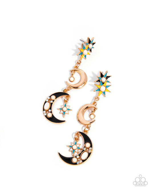 Stellar Serendipity - Gold Celestial Charms Paparazzi Earrings