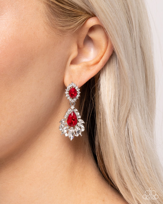 Self-Composed - Red & White Gems/Silver Interconnected Frames Paparazzi Earrings