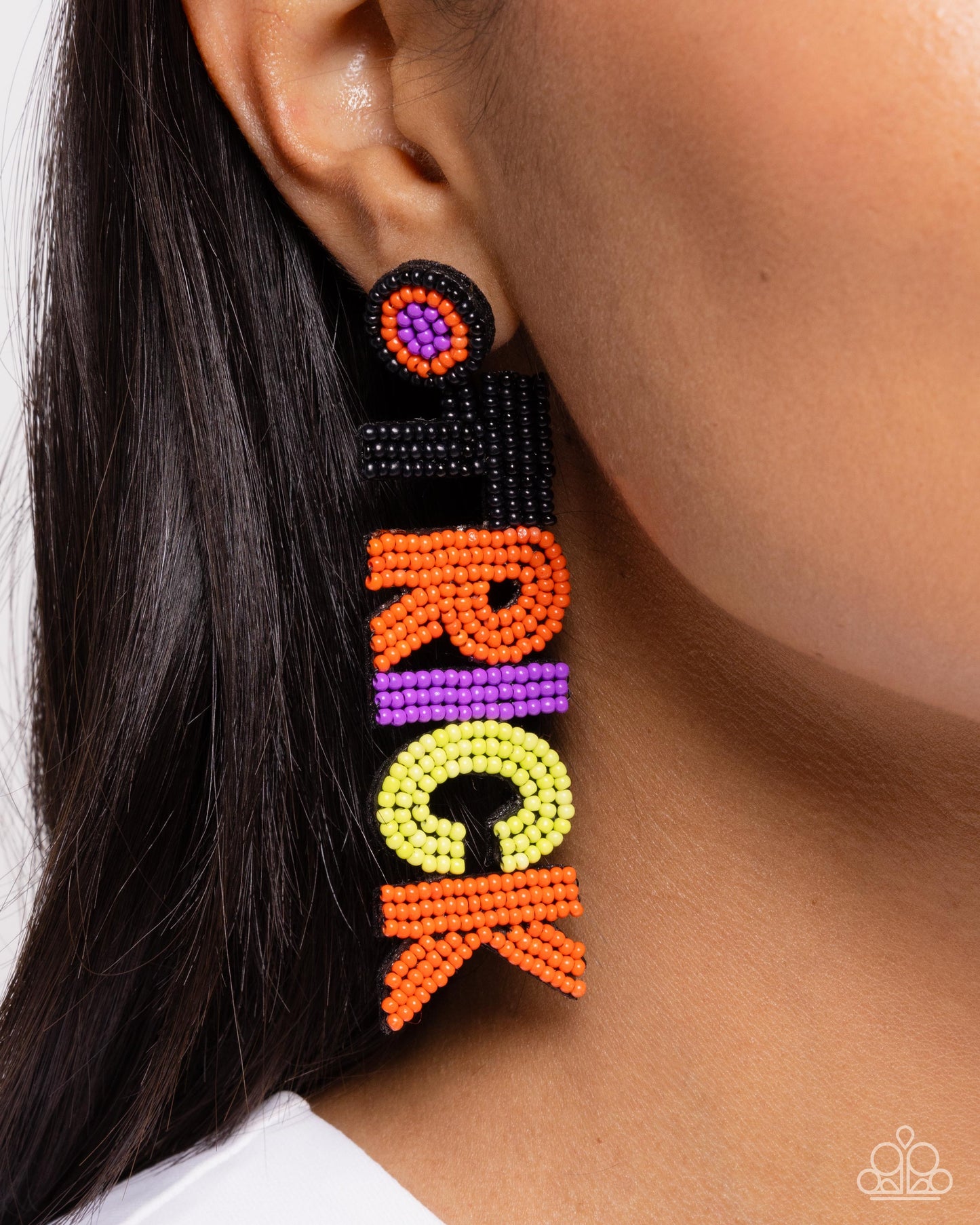 Halloween Hallmark - Multicolored Seed Beaded "Trick" "Treat" Paparazzi Earrings