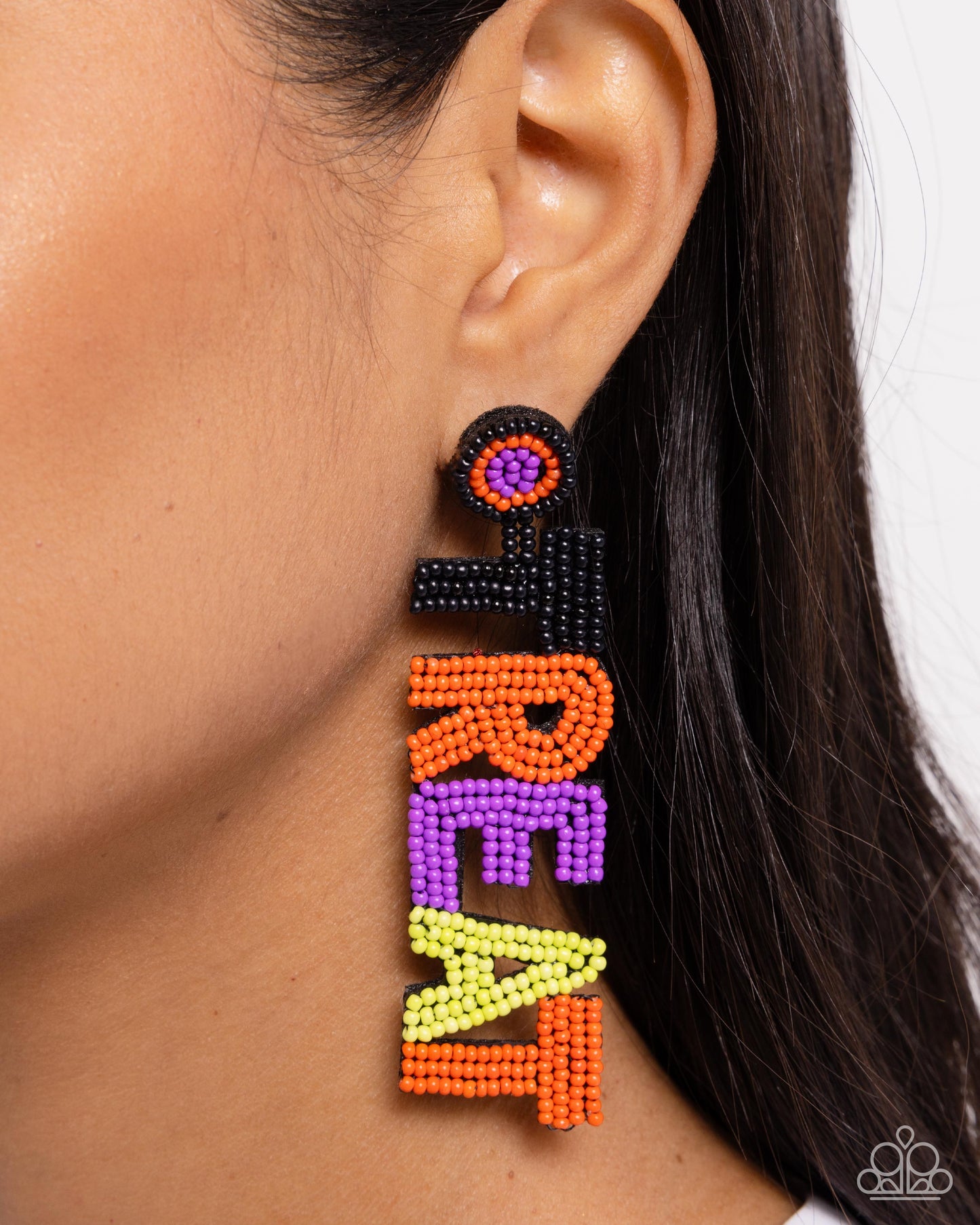 Halloween Hallmark - Multicolored Seed Beaded "Trick" "Treat" Paparazzi Earrings