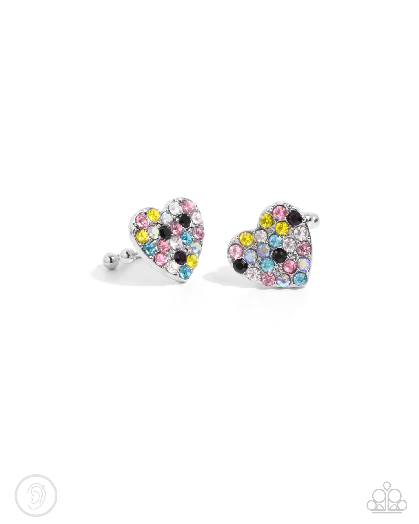 As Far As It GLOWS - Multicolored Rhinestone Embellished Heart Paparazzi Ear Cuff Earrings