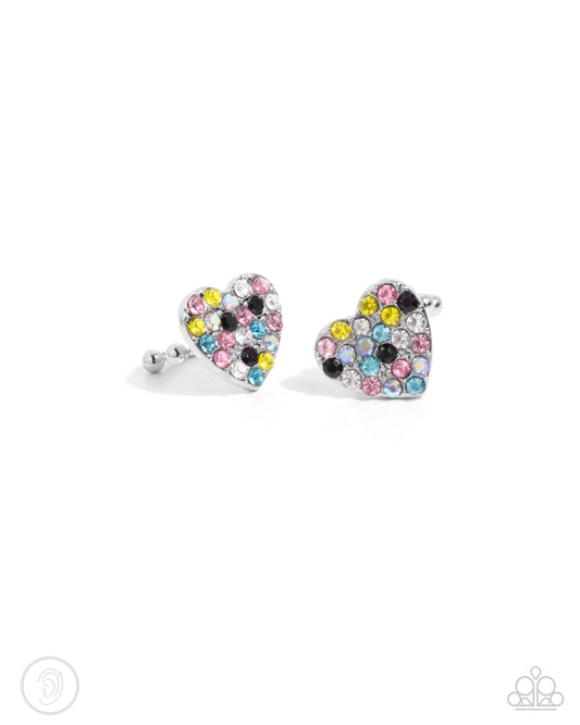 As Far As It GLOWS - Multicolored Rhinestone Embellished Heart Paparazzi Ear Cuff Earrings