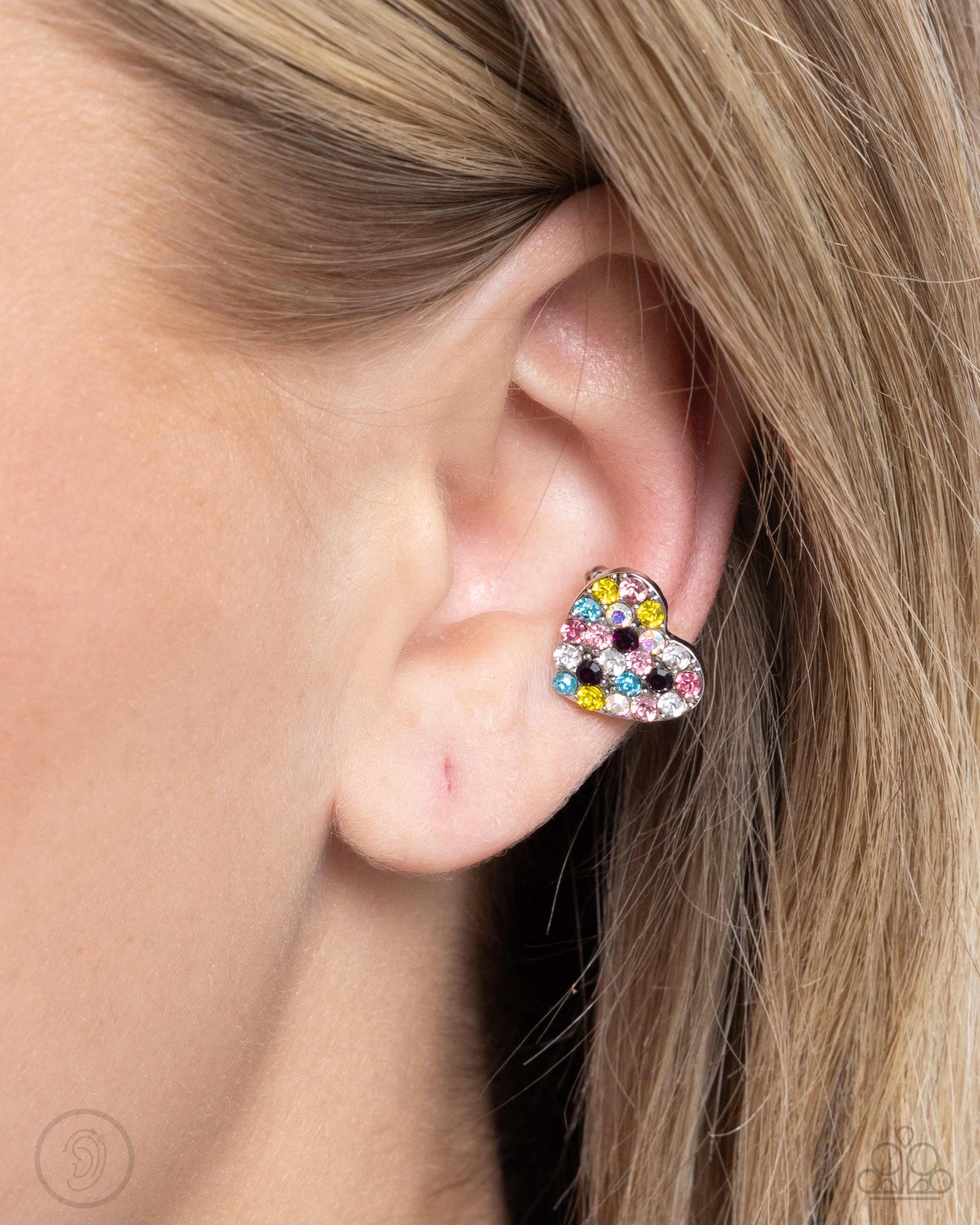 As Far As It GLOWS - Multicolored Rhinestone Embellished Heart Paparazzi Ear Cuff Earrings