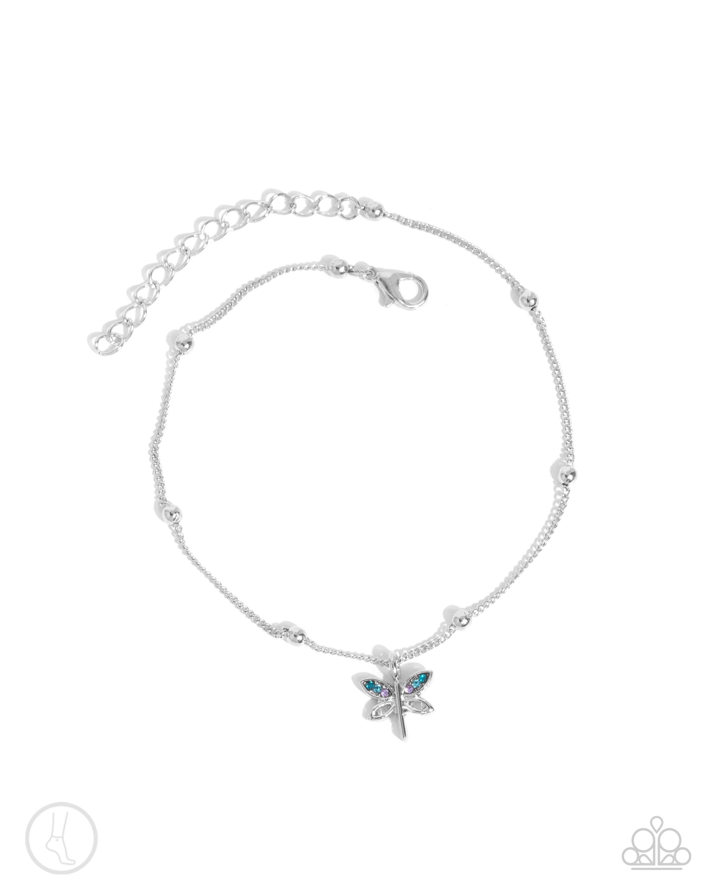 Dainty Dragonfly - Blue Rhinestone Embellished Dragonfly Charm Paparazzi Anklet