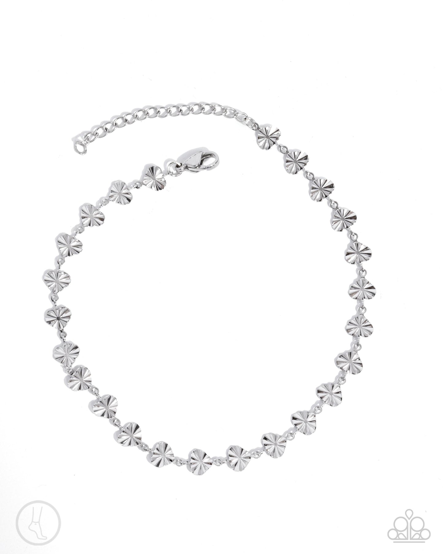 Fine Fortune - Silver Textured Stainless Steel Hearts Paparazzi Anklet