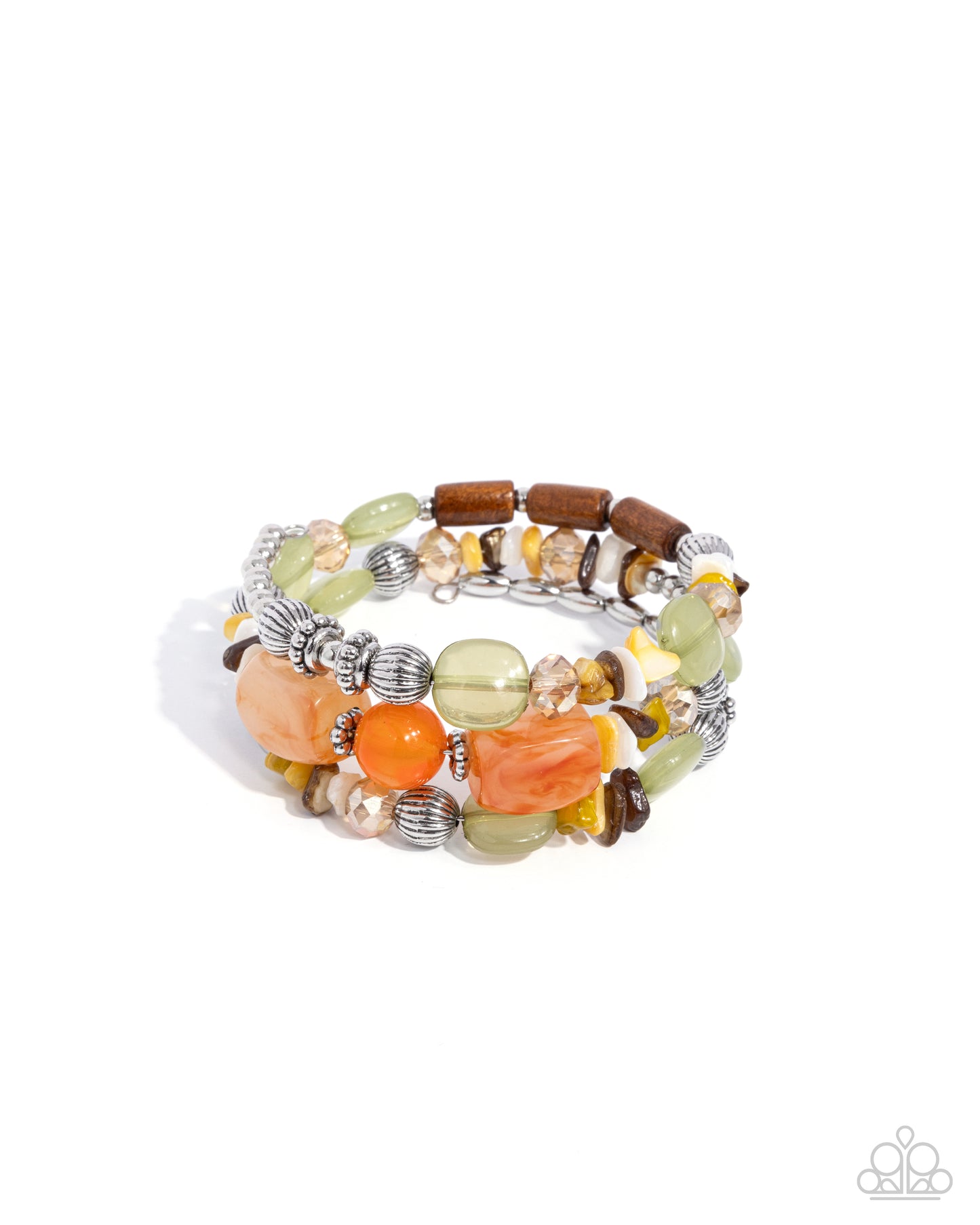 Feeling Alive - Multicolored Shells, Crystal, Wood, Acrylic, & Silver Beaded Paparazzi Coil Bracelet