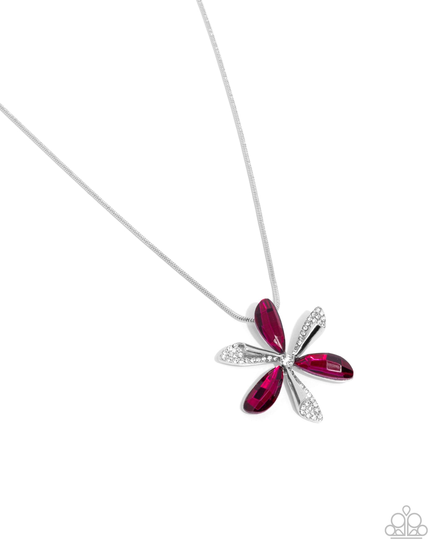 Potent Pattern - Pink/White Rhinestone Abstract Flower Pendant Paparazzi Necklace & matching earrings
