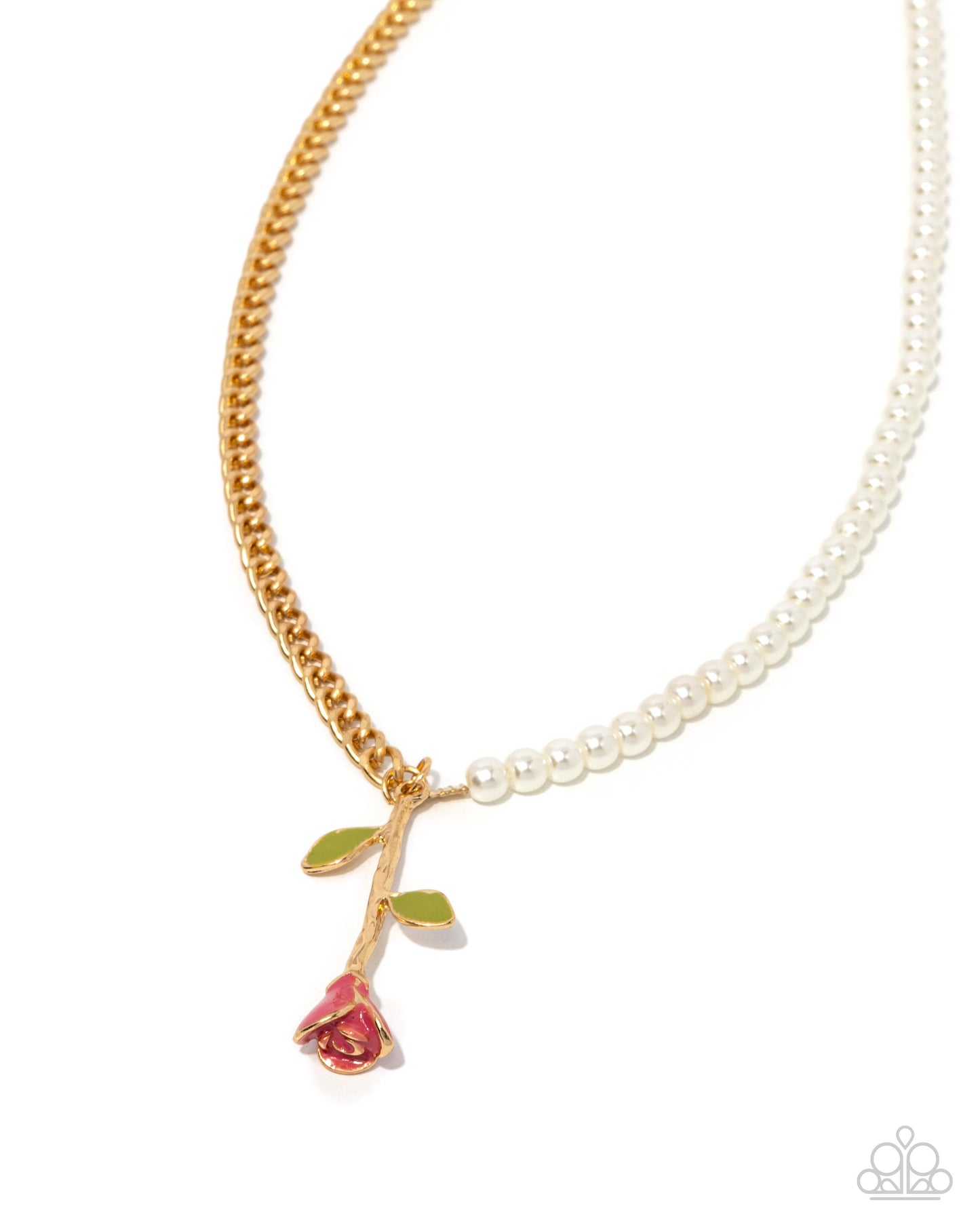 Belles Radiance - Pink Rose Pendant/Gold Chain/White Pearls Paparazzi Necklace & matching earrings