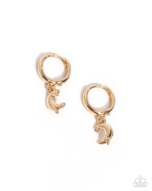 Lunar Language - Gold Dainty Crescent Moon/Gold Dainty Hoop Paparazzi Earrings