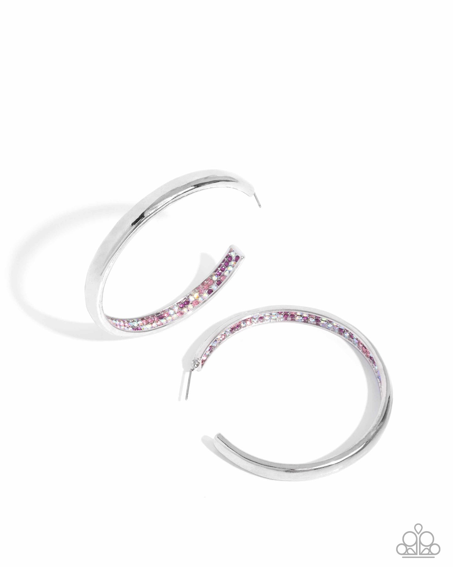 Proper Pizzazz - Pink & Iridescent Rhinestone Embellished Silver Hoop Paparazzi Earrings