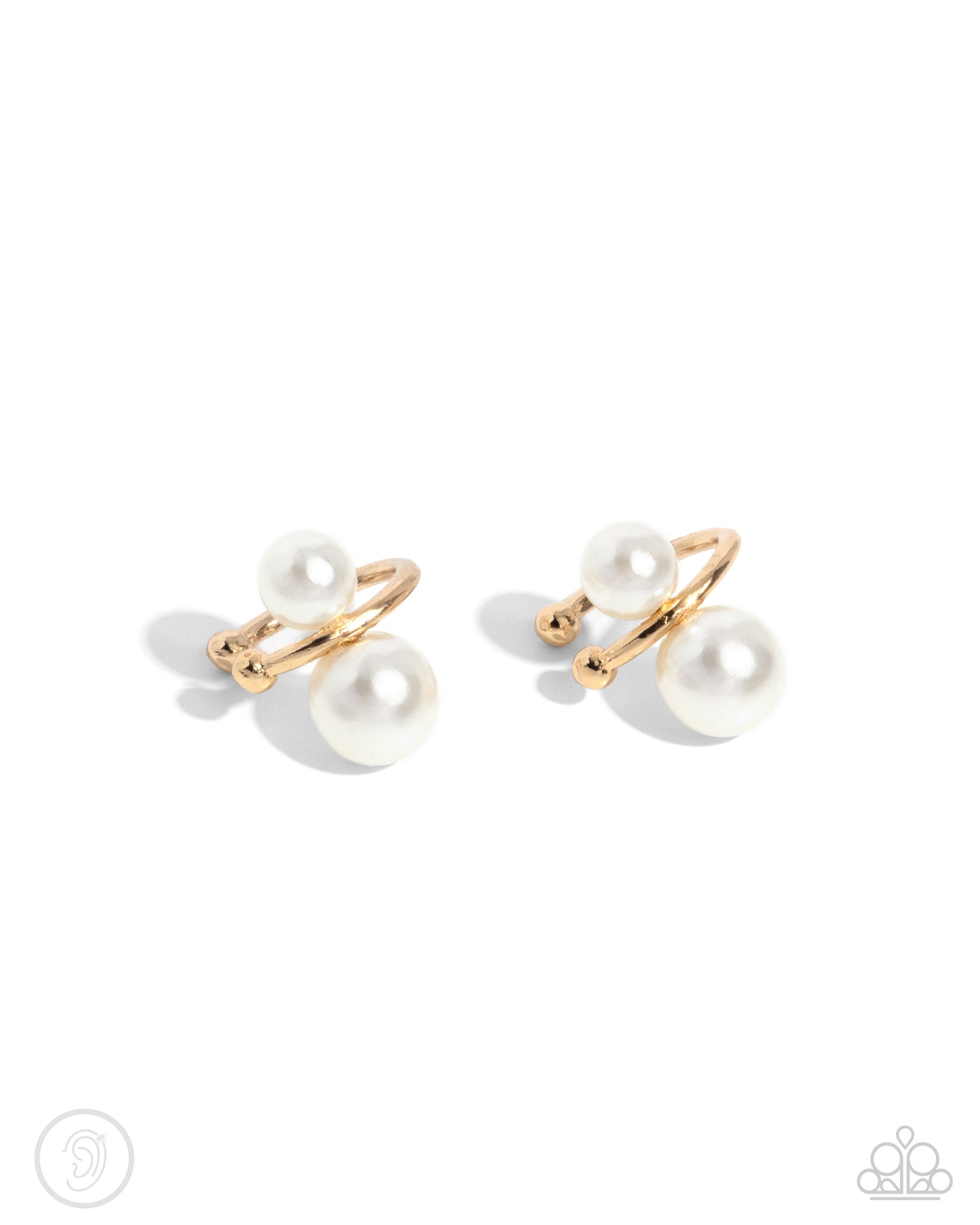 Elegant Emblem - Gold Hoop & White Pearls Paparazzi Ear Cuff Earrings