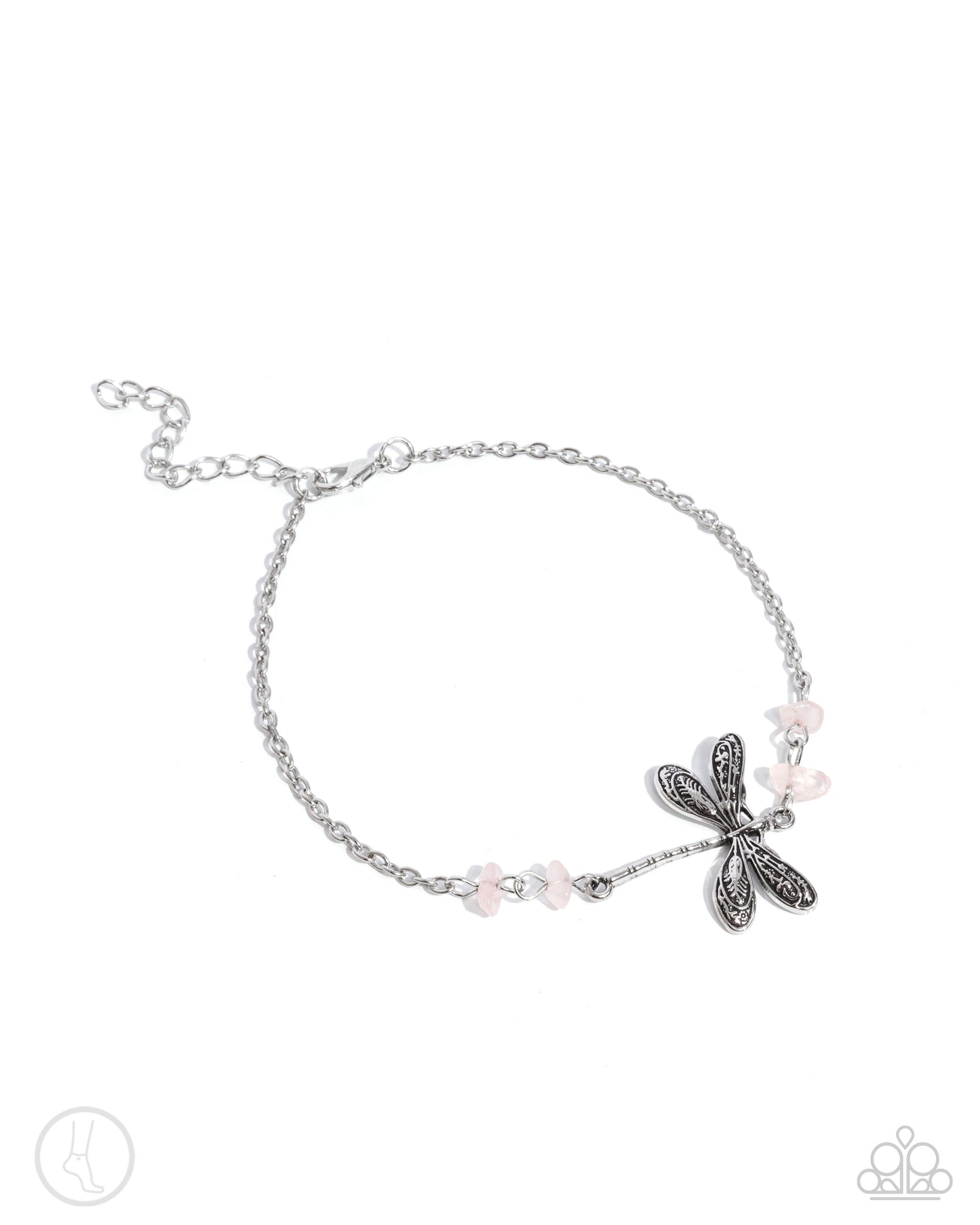 Dragonfly Dawn - Pink Stone Pebbles & Silver Dragonfly Paparazzi Anklet