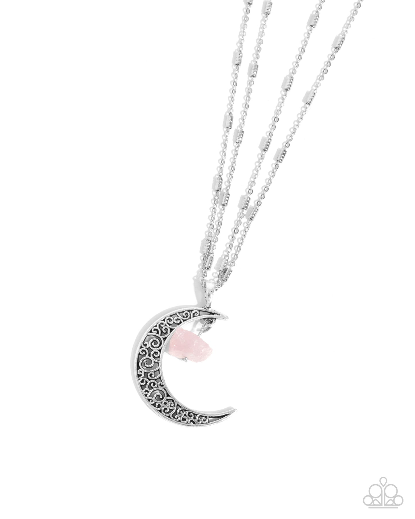 Crescent Charm - Pink Chiseled Stone/Crescent Moon Pendant Paparazzi Necklace & matching earrings