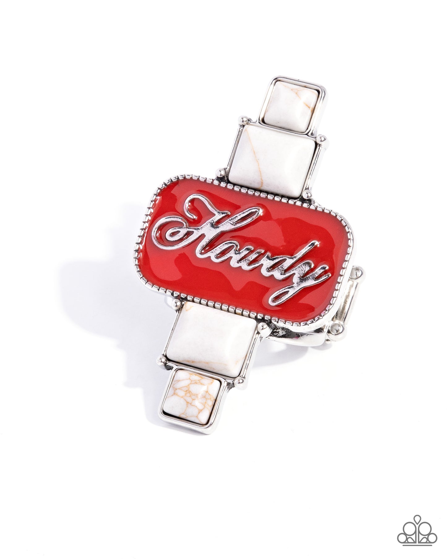 Howdy Holiday - White Square Stones/Red Painted "Howdy" Frame Paparazzi Ring